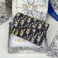 DIOR 25S SADDLE JASMINE GUSSET CARD HOLDER 10 IN BLUE OBLIQUE JACQUARD CANVAS