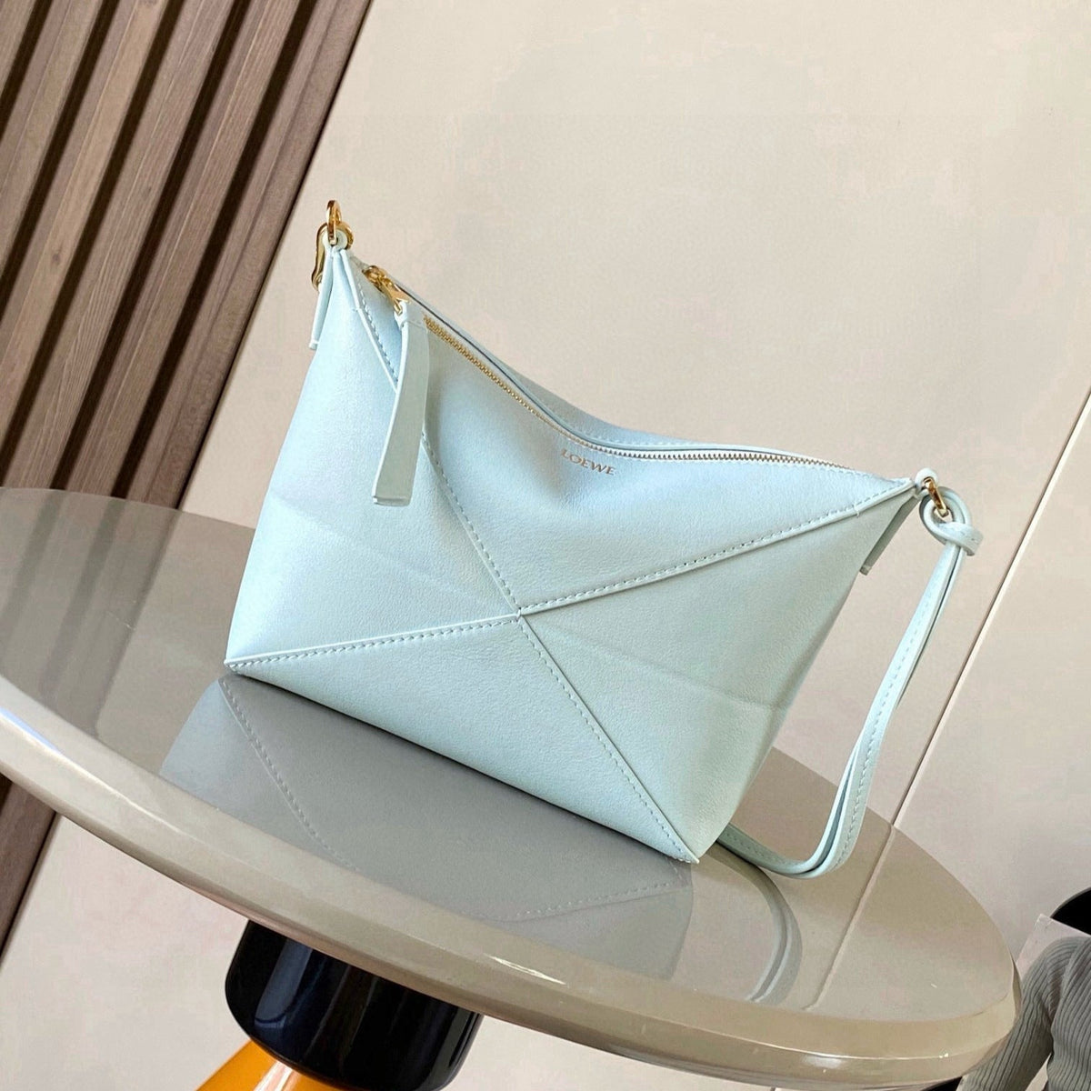 LOEWE 25S PUZZLE FOLD BAG 23 IN PALE BLUE CALFSKIN