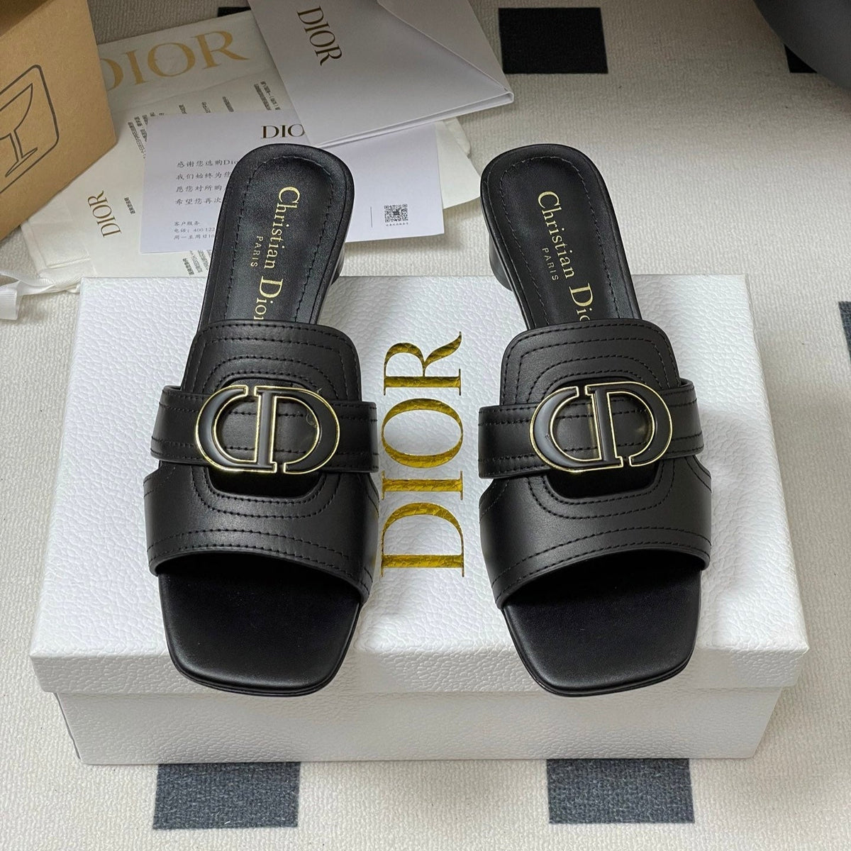 DIOR HIGH HEEL CLASSIC MONTAIGNE 40 MM 25S IN BLACK LAMBSKIN WITH CD LOGO