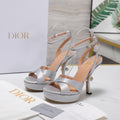 DIOR PEARL-EMBELLISHED HIGH HEEL SANDALS 25S 115 MM IN SILVER SATIN