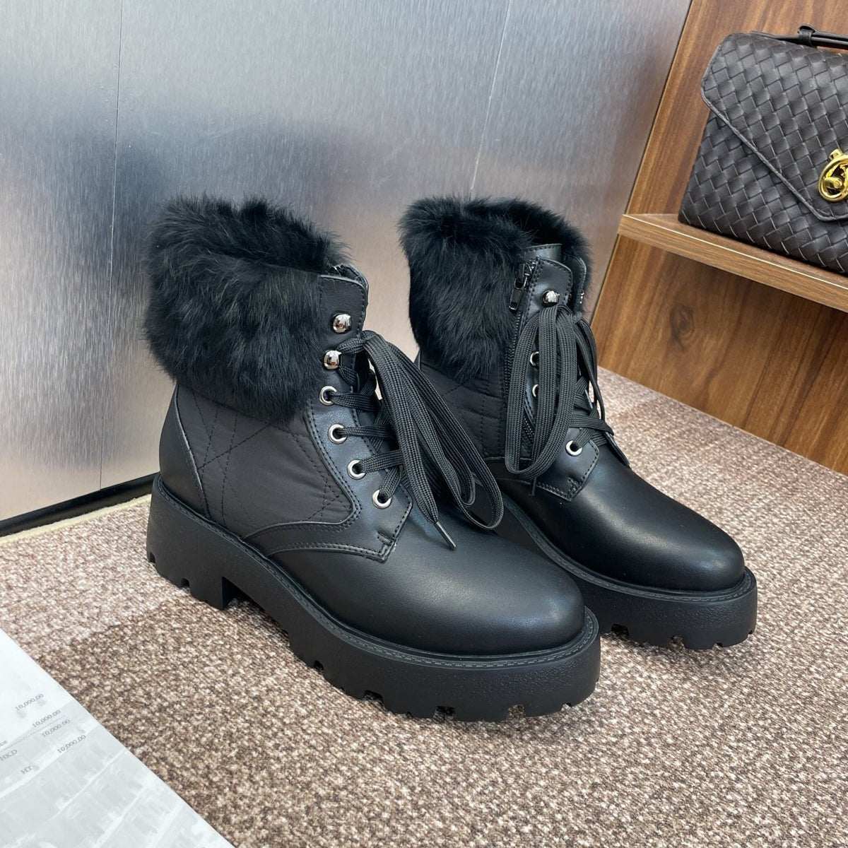 DIOR 25S D-MAJOR ANKLE BOOTS WICKER STYLE 35MM IN BLACK CALFSKIN AND CANVAS